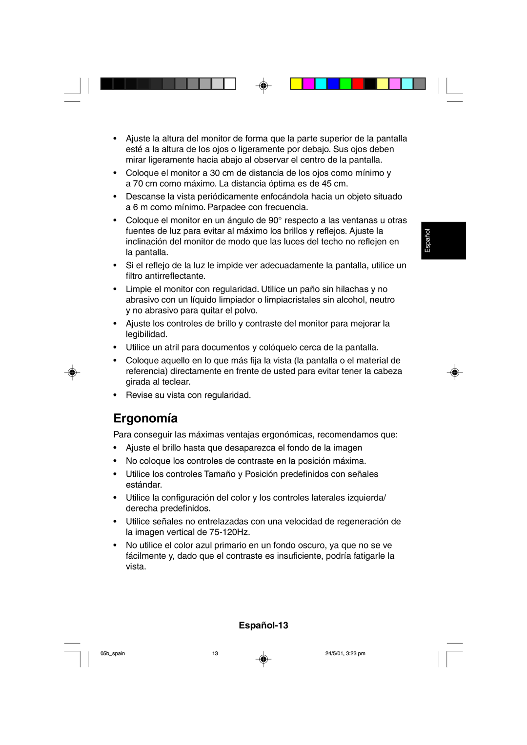 Mitsubishi Electronics M557 user manual Ergonomía, Español-13 