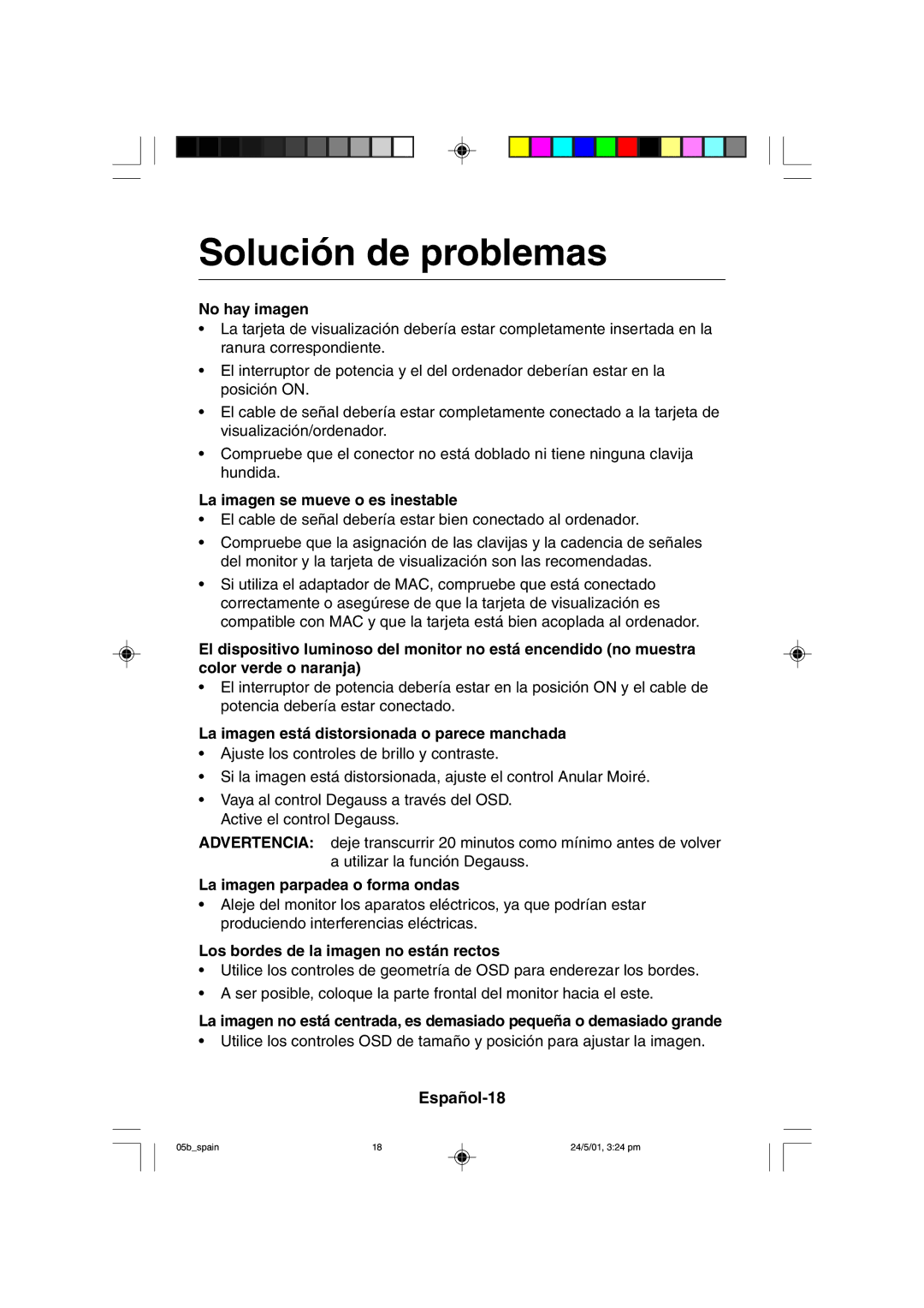 Mitsubishi Electronics M557 user manual Solución de problemas, Español-18 