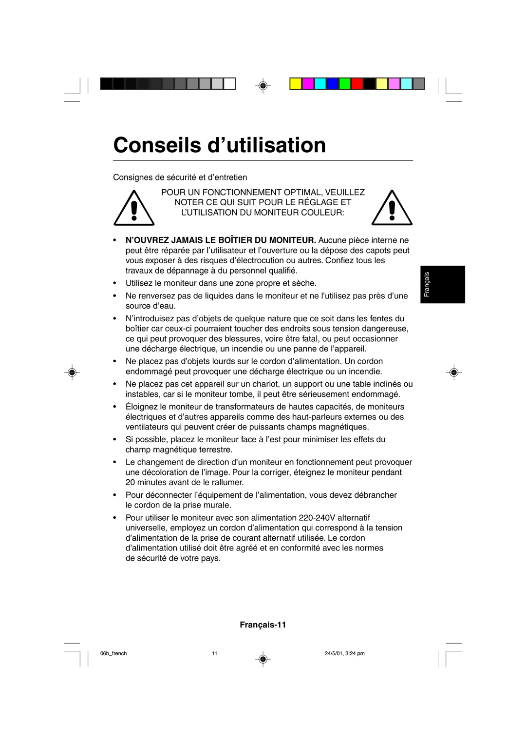 Mitsubishi Electronics M557 user manual Conseils d’utilisation, Français-11 