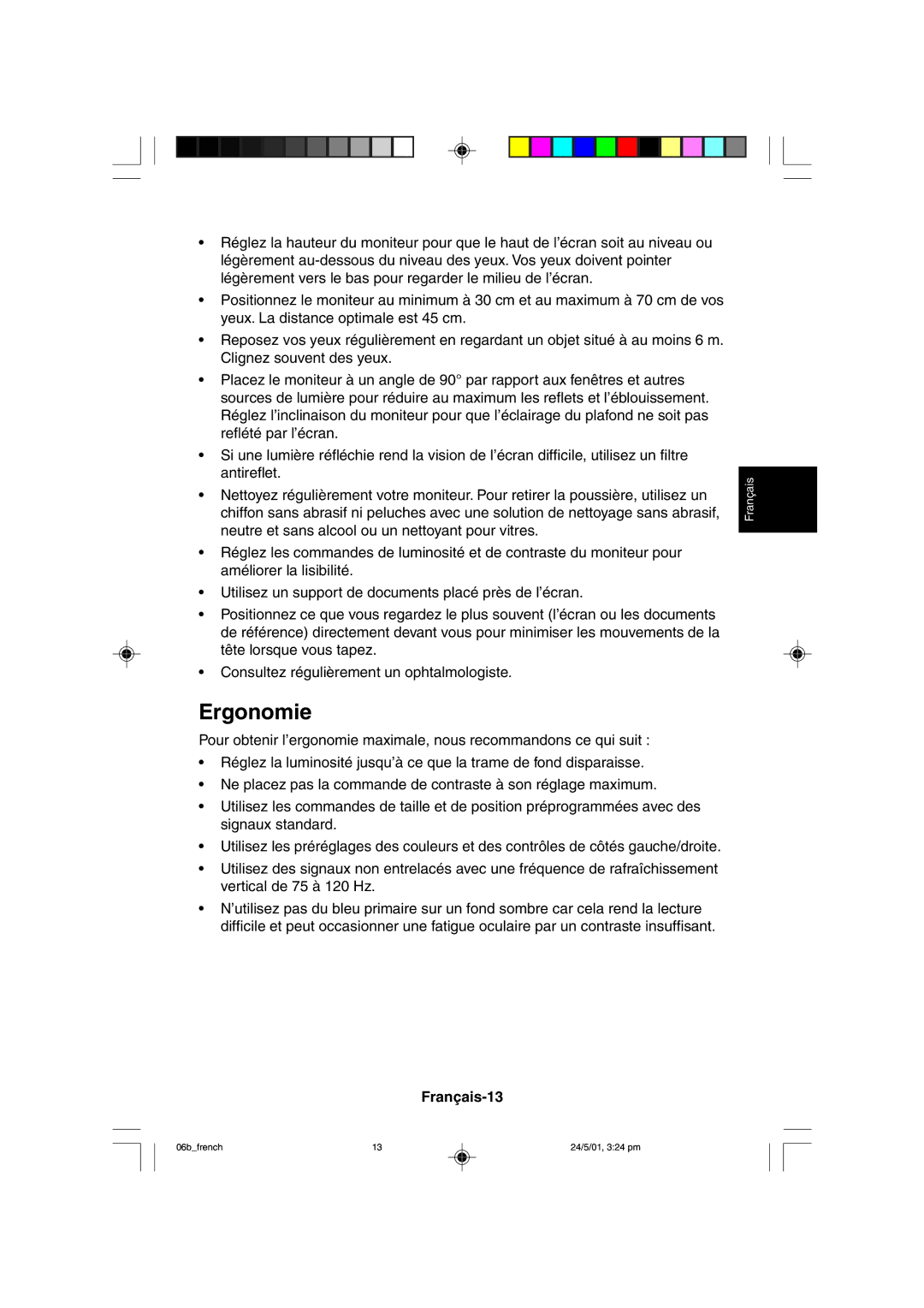 Mitsubishi Electronics M557 user manual Ergonomie, Français-13 