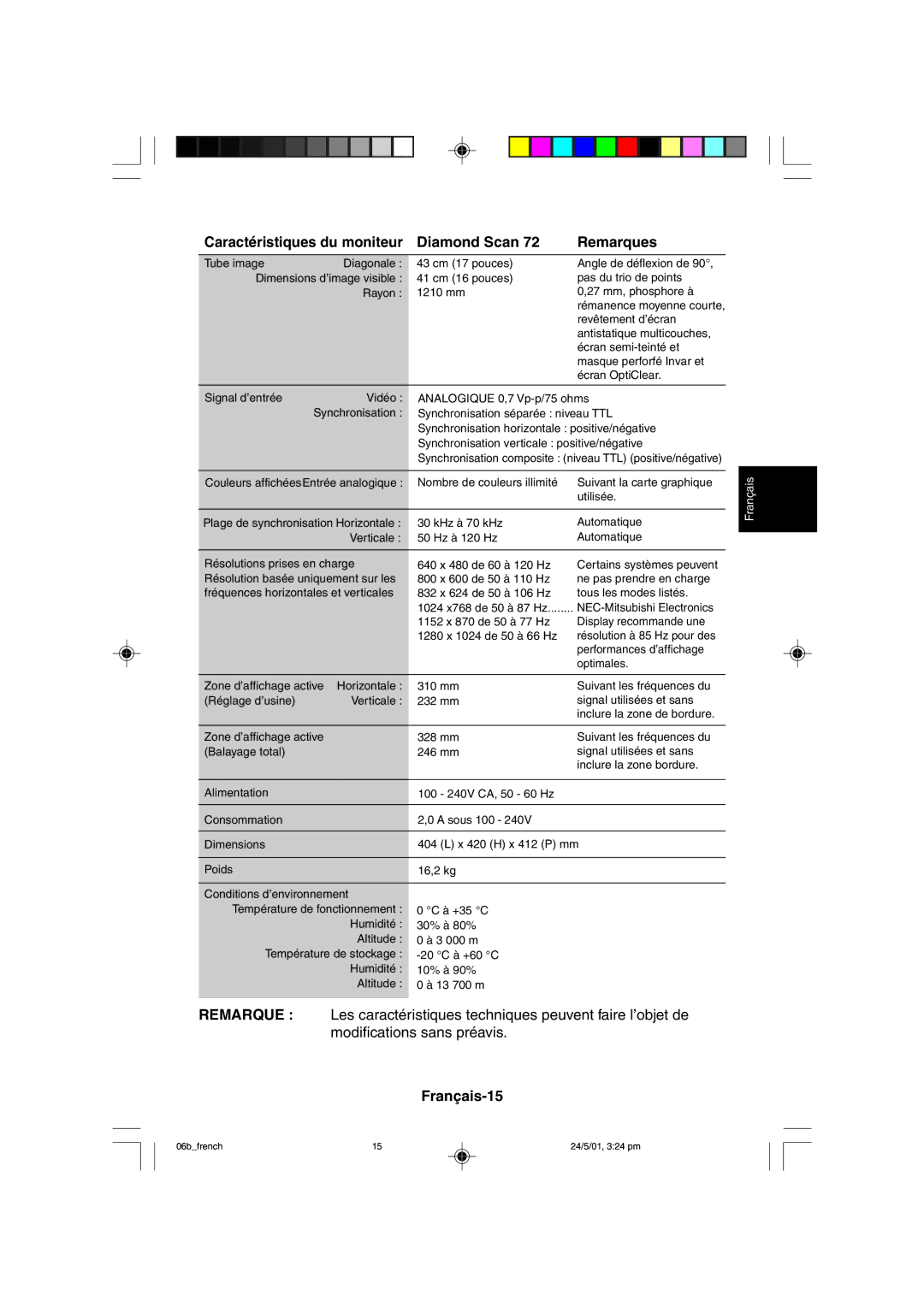 Mitsubishi Electronics M557 user manual Français-15 