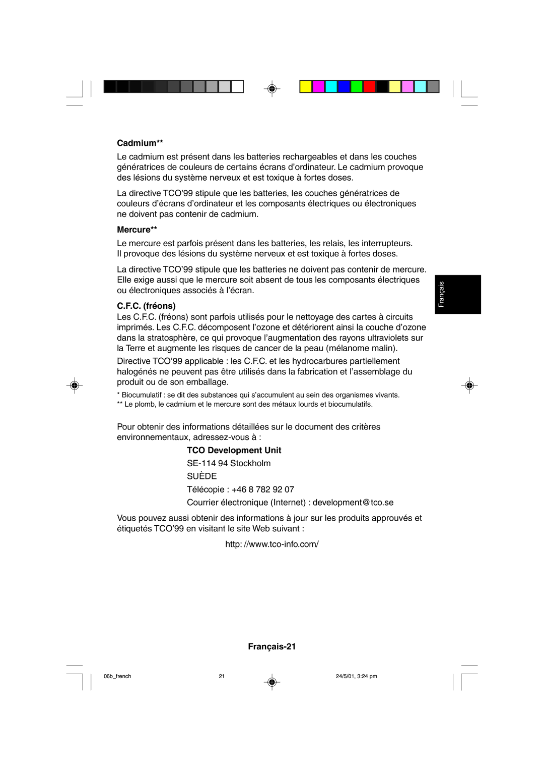 Mitsubishi Electronics M557 user manual Mercure, C. fréons, Français-21 