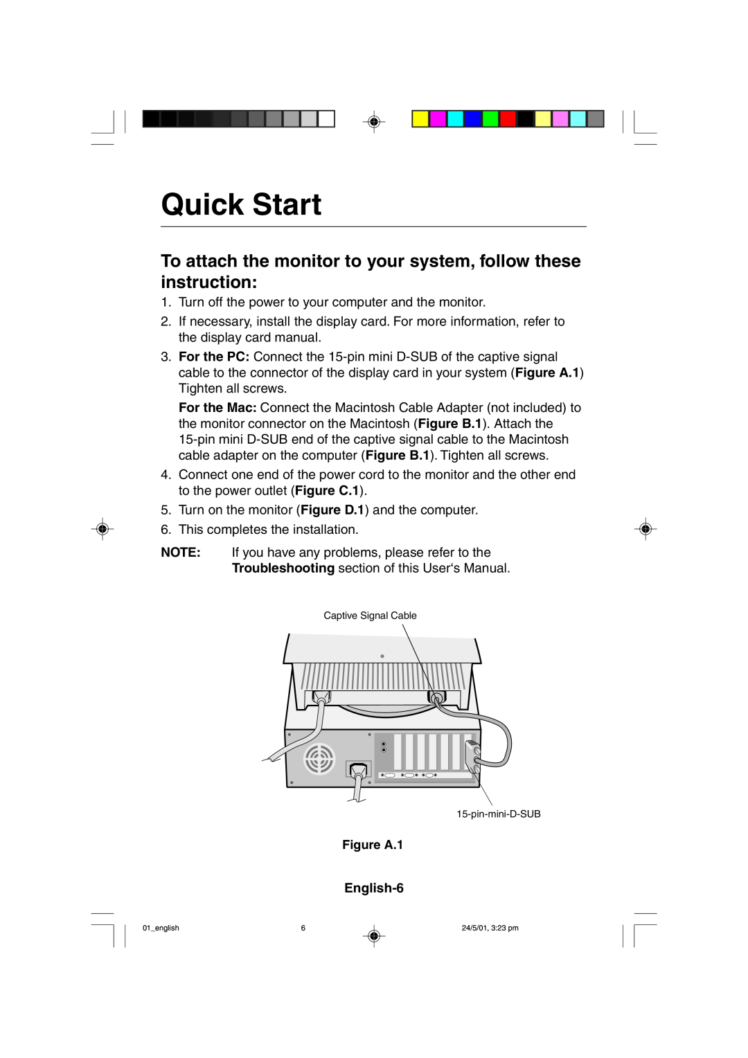 Mitsubishi Electronics M557 user manual Quick Start, To attach the monitor to your system, follow these instruction 