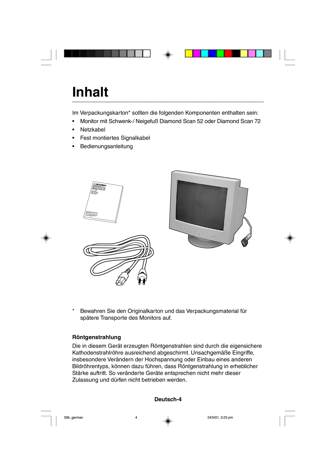 Mitsubishi Electronics M557 user manual Inhalt, Röntgenstrahlung, Deutsch-4 