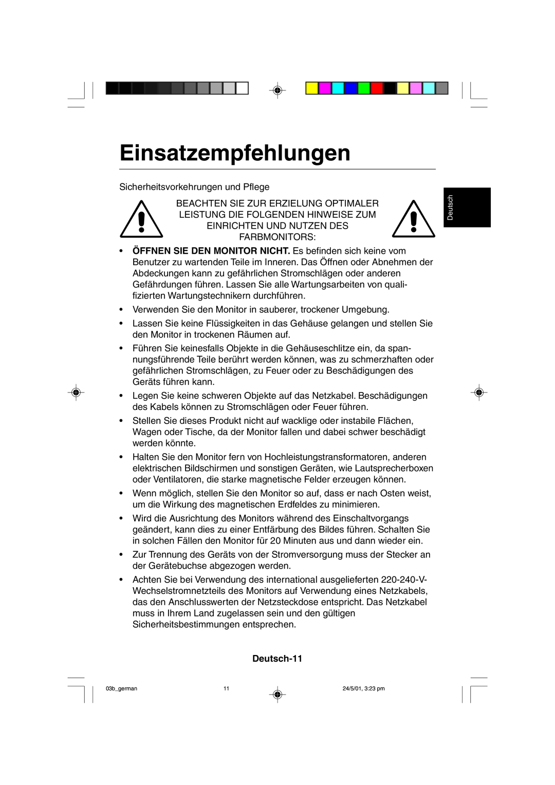 Mitsubishi Electronics M557 user manual Einsatzempfehlungen, Deutsch-11 