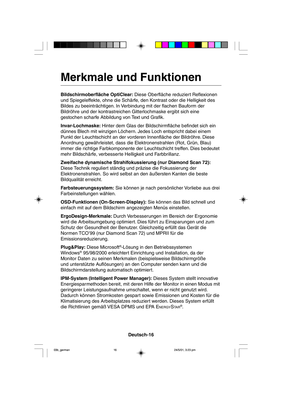 Mitsubishi Electronics M557 user manual Merkmale und Funktionen, Deutsch-16 