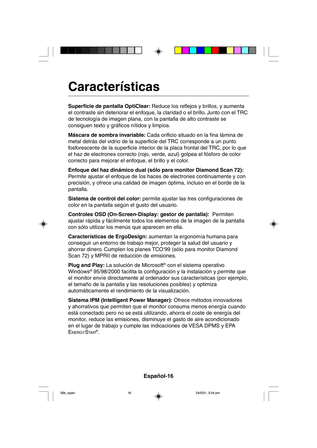 Mitsubishi Electronics M557 user manual Características, Español-16 