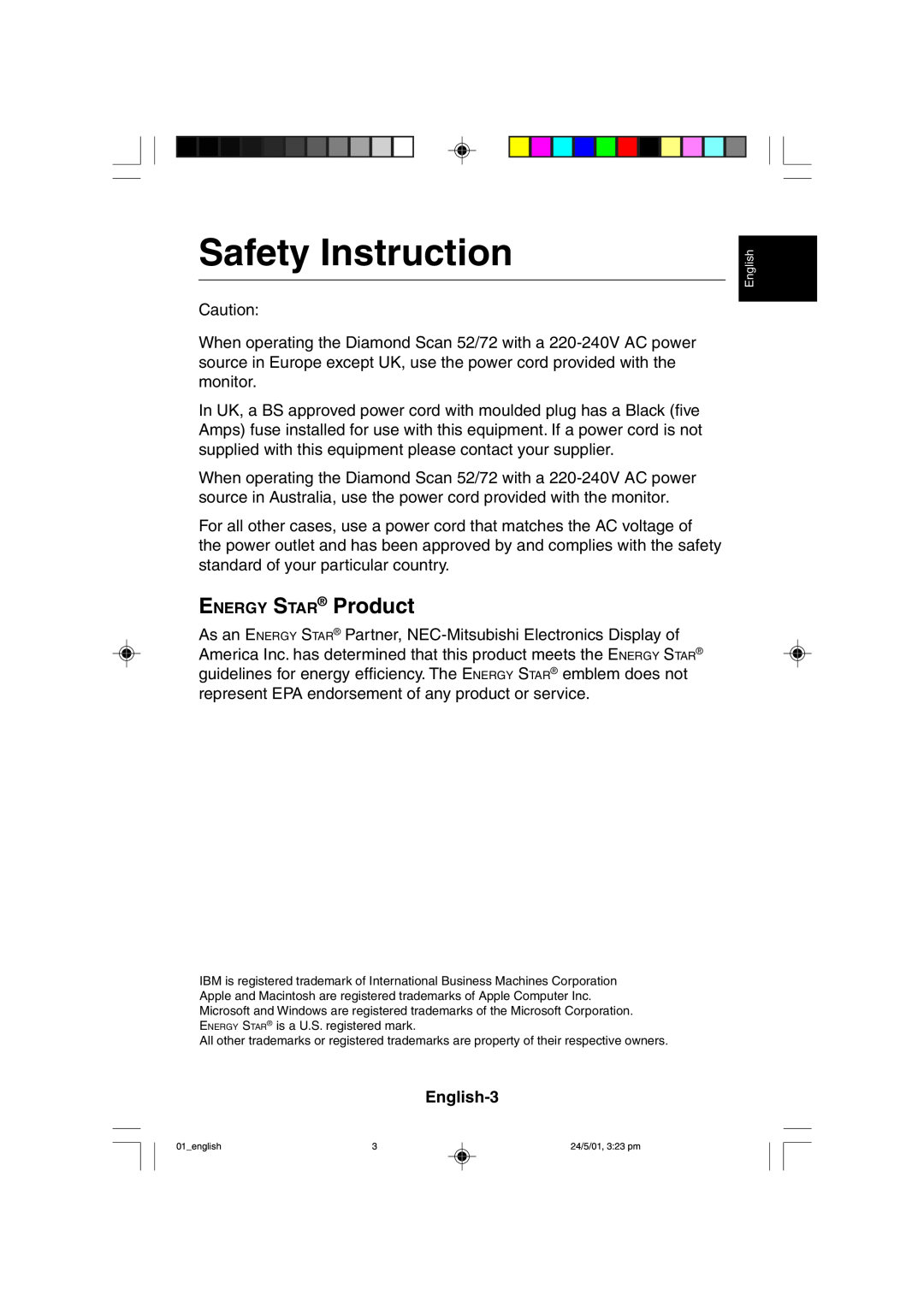 Mitsubishi Electronics M557 user manual Safety Instruction, ENERGY STAR Product 