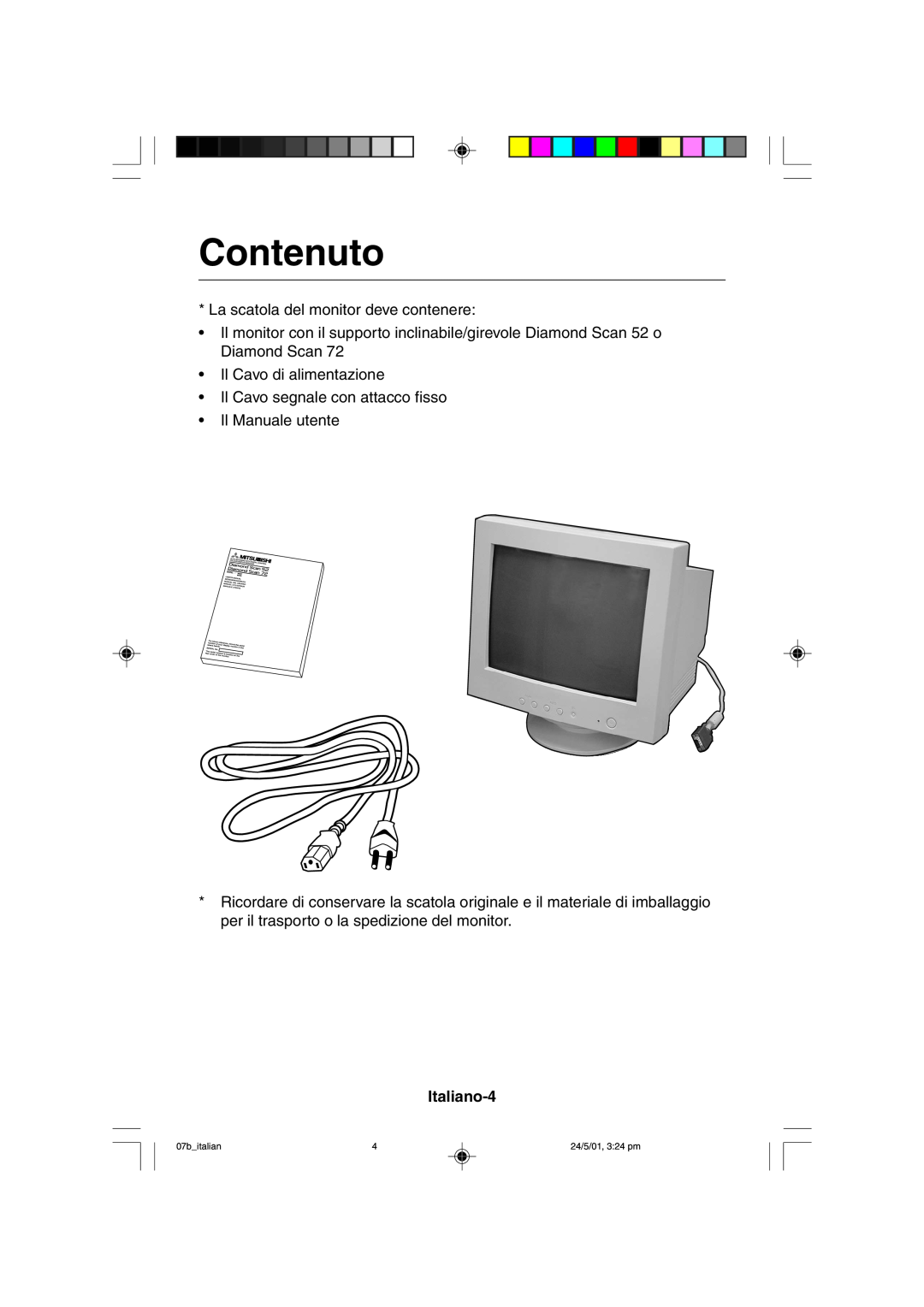 Mitsubishi Electronics M557 user manual Contenuto, Italiano-4, 07bitalian, 24/5/01, 324 pm 