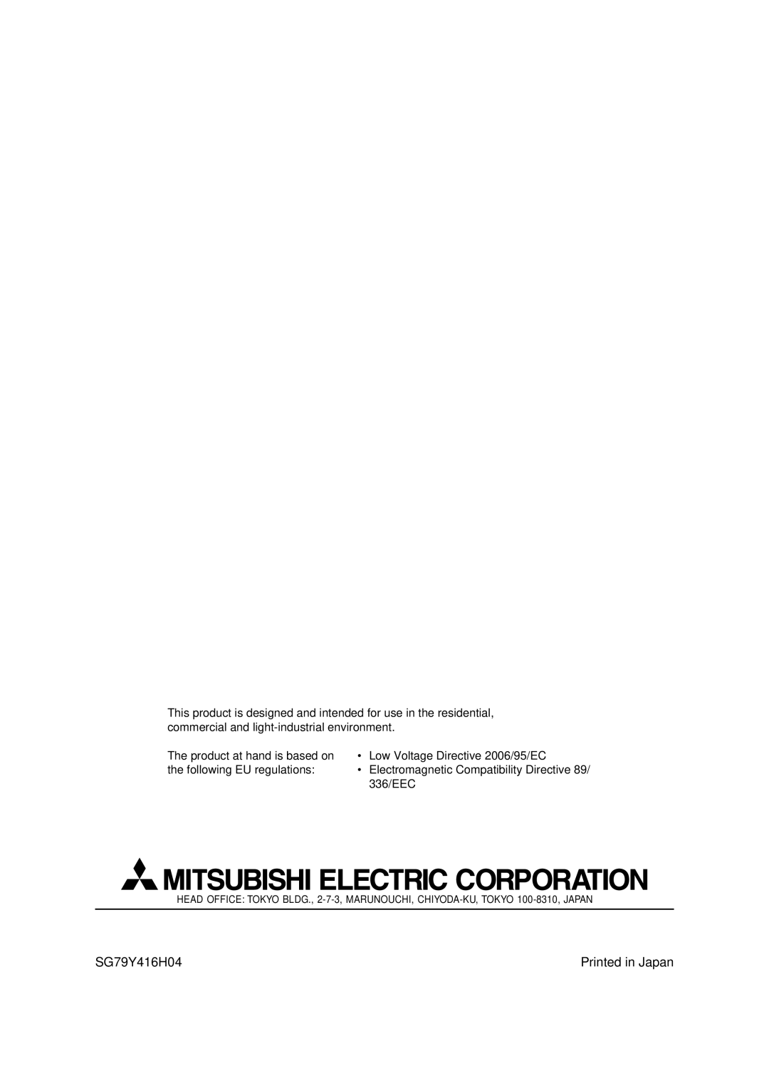 Mitsubishi Electronics MAC-399IF-E installation manual SG79Y416H04 