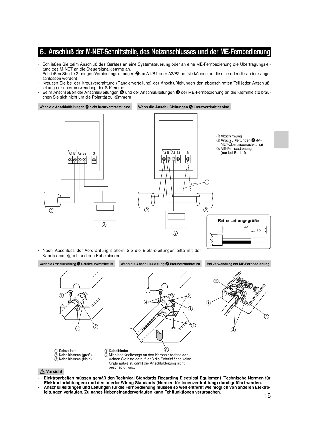 Mitsubishi Electronics MAC-399IF-E installation manual Reine Leitungsgröße, Vorsicht 