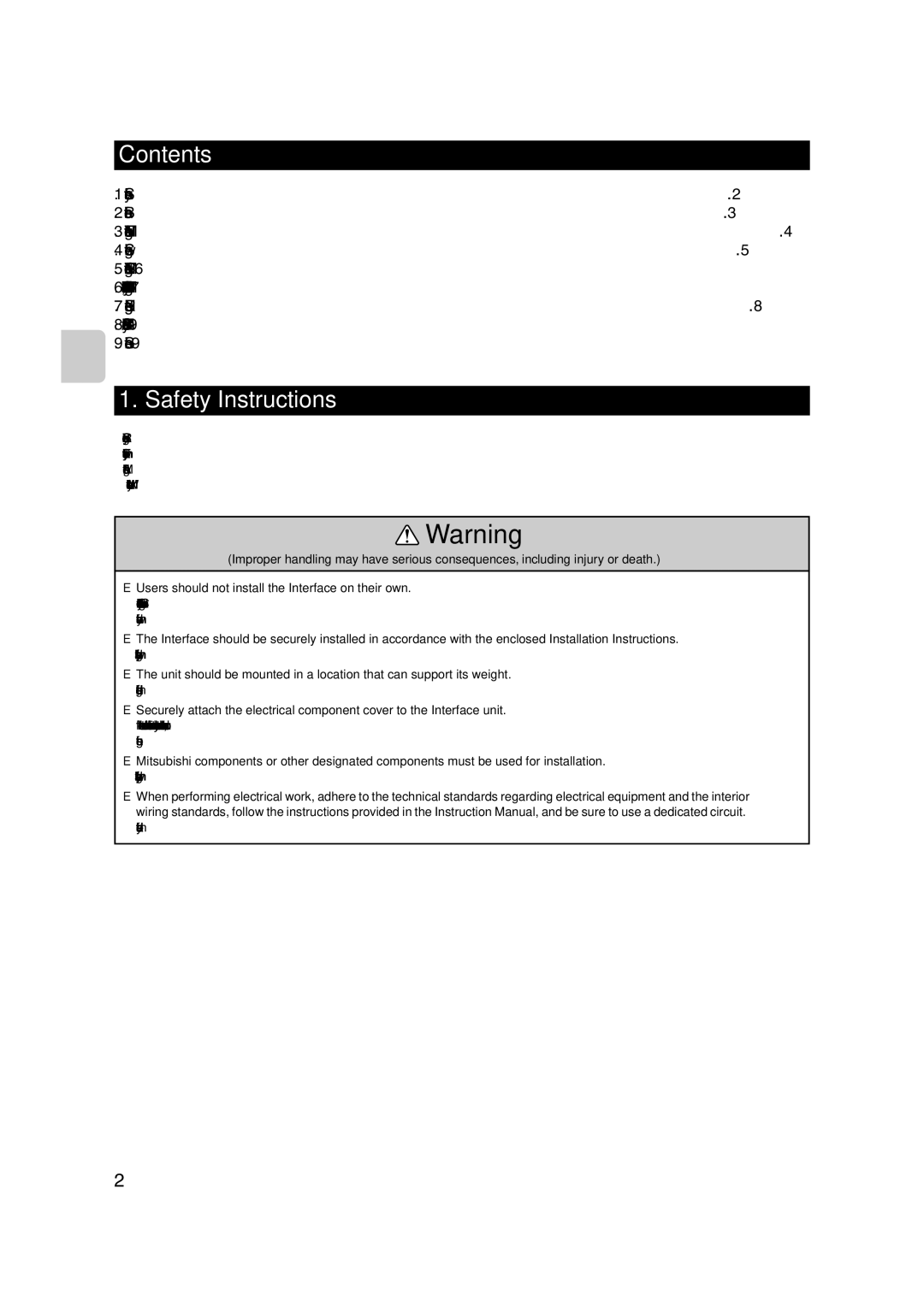 Mitsubishi Electronics MAC-399IF-E installation manual Contents, Safety Instructions 