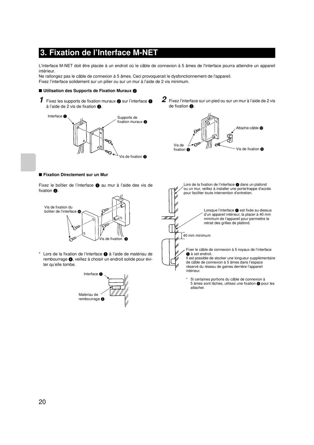 Mitsubishi Electronics MAC-399IF-E Fixation de l’Interface M-NET, Utilisation des Supports de Fixation Muraux 