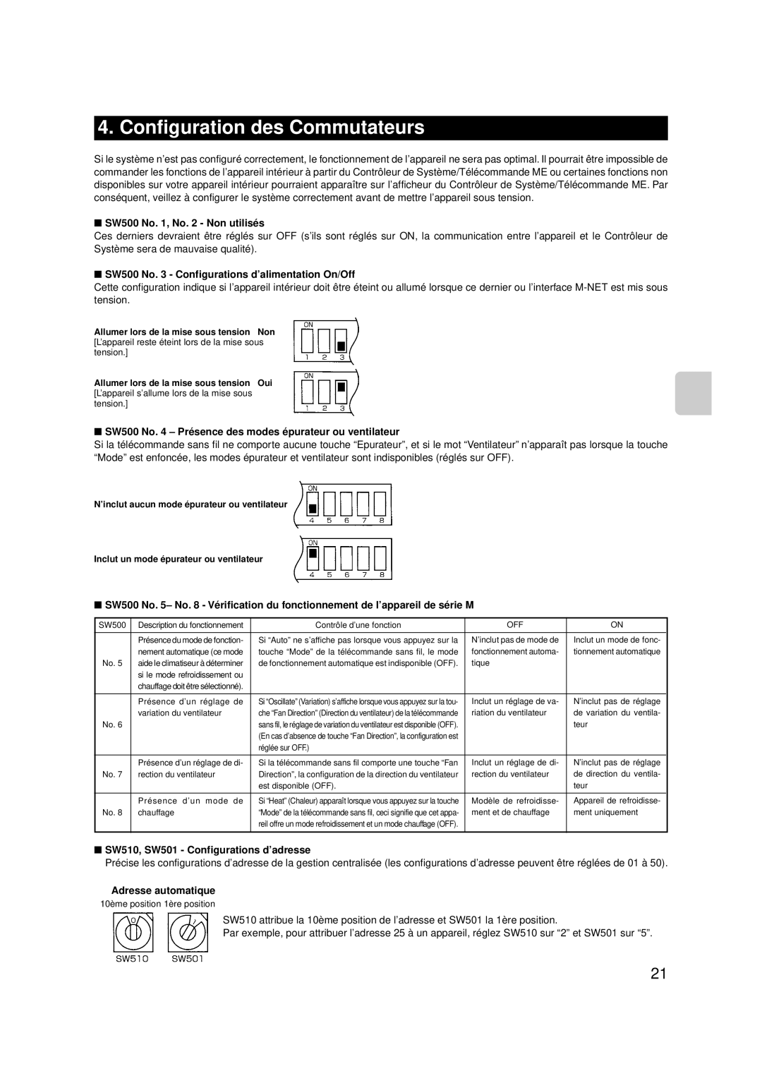 Mitsubishi Electronics MAC-399IF-E installation manual Configuration des Commutateurs 