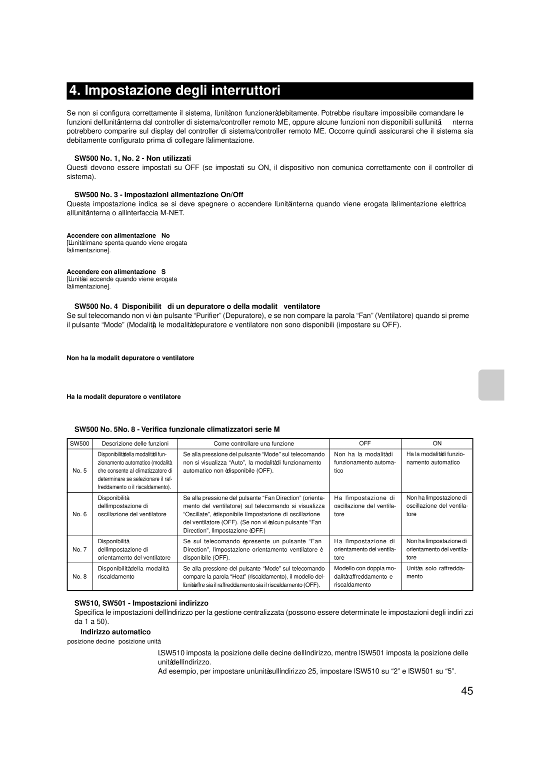 Mitsubishi Electronics MAC-399IF-E installation manual Impostazione degli interruttori 