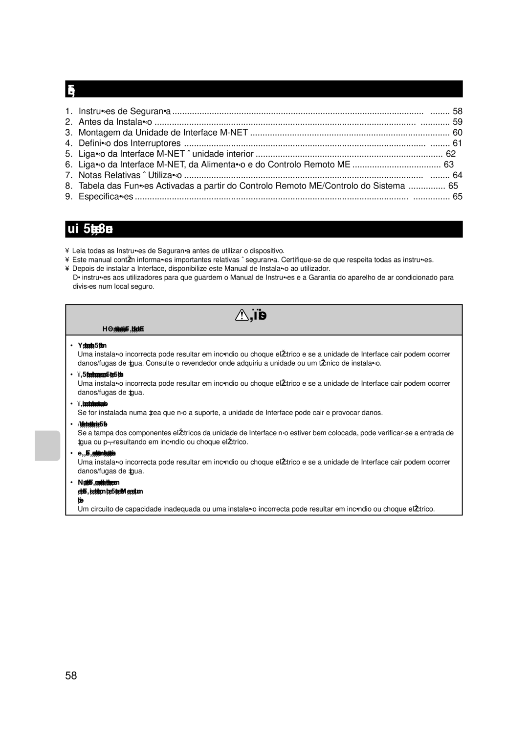 Mitsubishi Electronics MAC-399IF-E installation manual Índice, Instruções de Segurança 