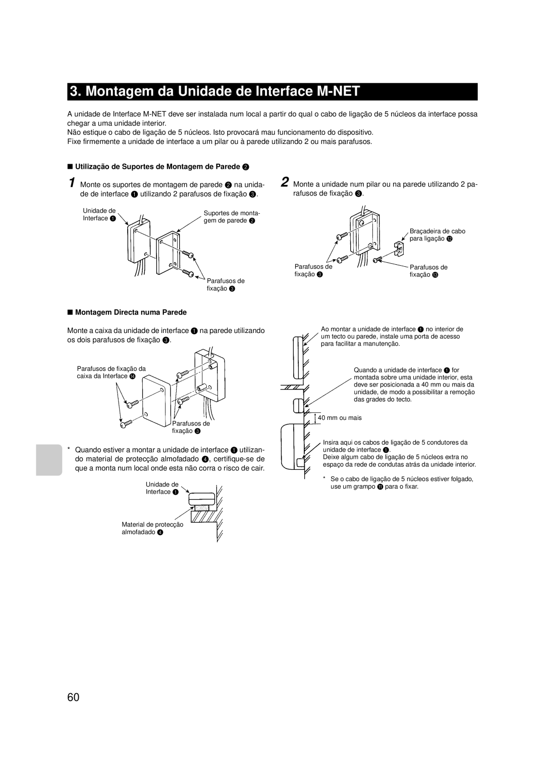 Mitsubishi Electronics MAC-399IF-E Montagem da Unidade de Interface M-NET, Utilização de Suportes de Montagem de Parede 