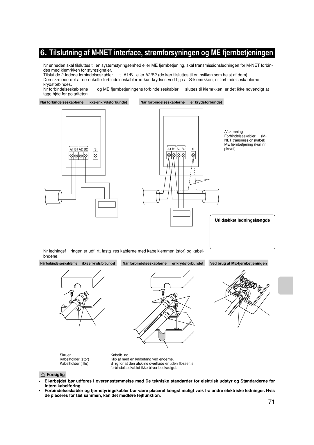 Mitsubishi Electronics MAC-399IF-E installation manual Utildækket ledningslængde 