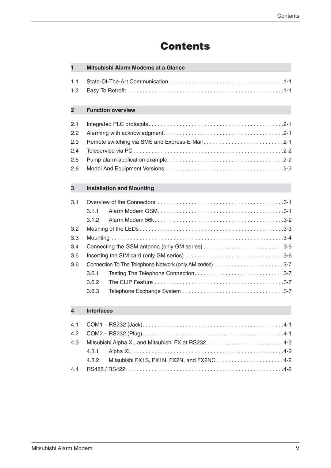 Mitsubishi Electronics MAM-AM20, MAM-AM6 Mitsubishi Alarm Modems at a Glance, Function overview, Installation and Mounting 