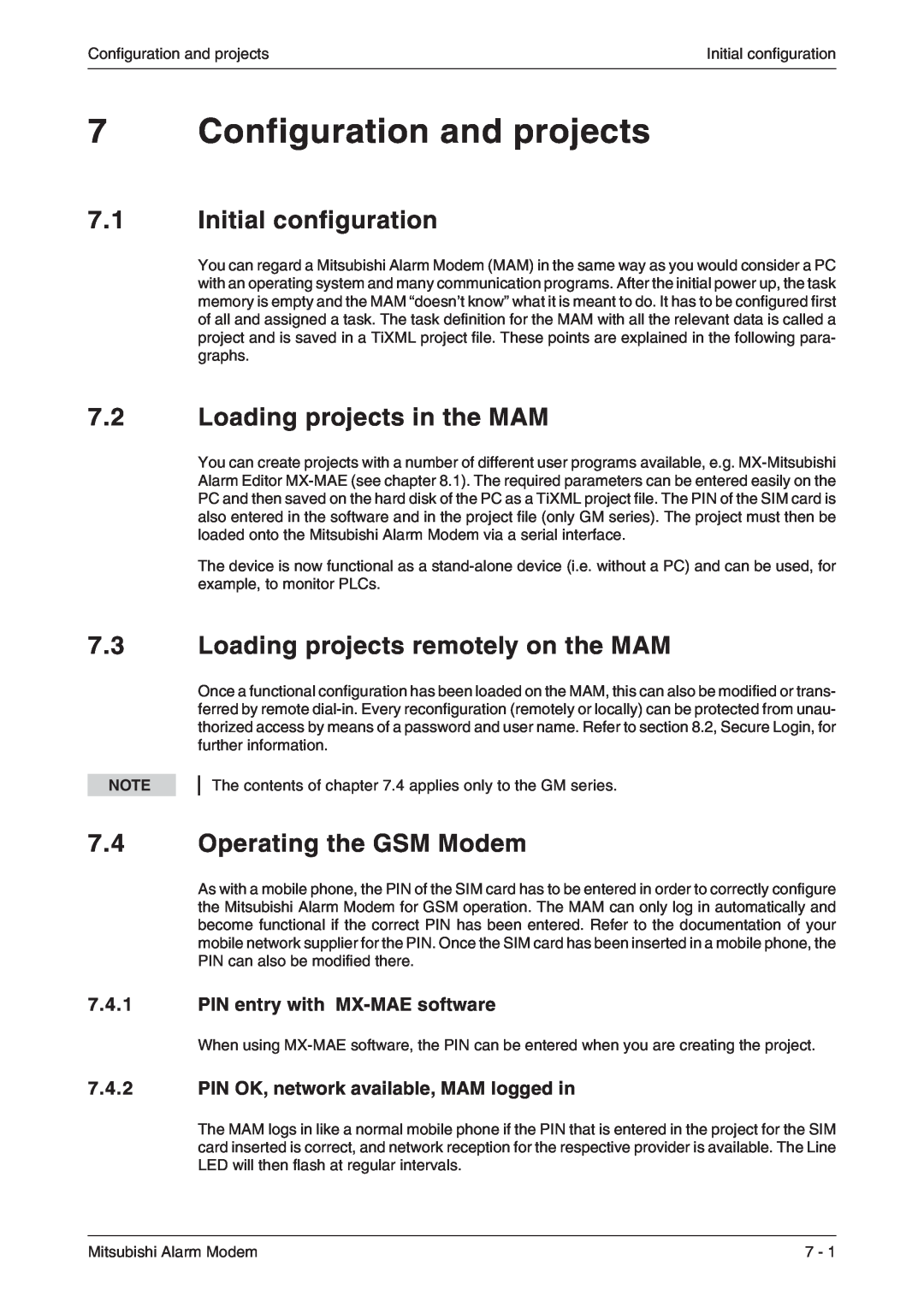 Mitsubishi Electronics MAM-AM24, MAM-AM6 Configuration and projects, Initial configuration, Loading projects in the MAM 