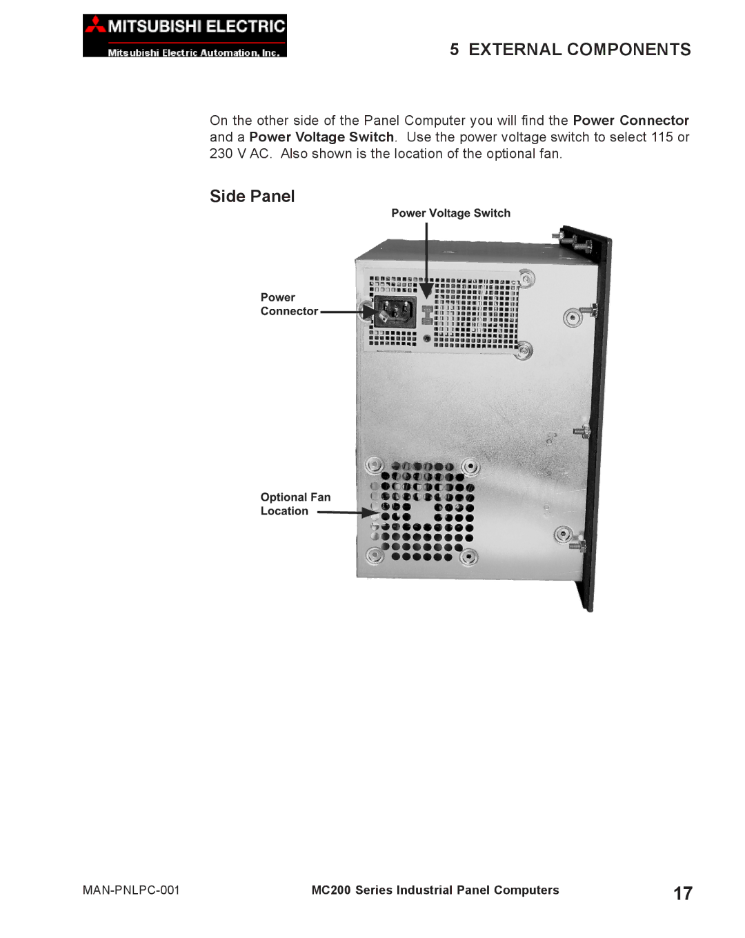 Mitsubishi Electronics MC 200 manual Side Panel 