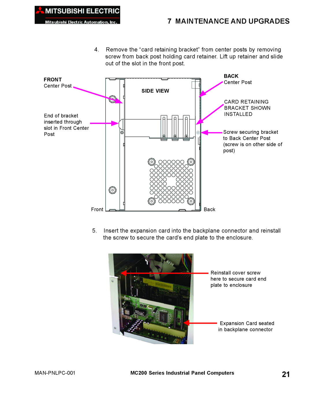 Mitsubishi Electronics MC 200 manual Front Back 