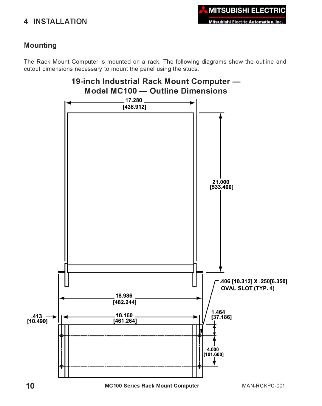 Mitsubishi Electronics MC100 manual Installation, Mounting 