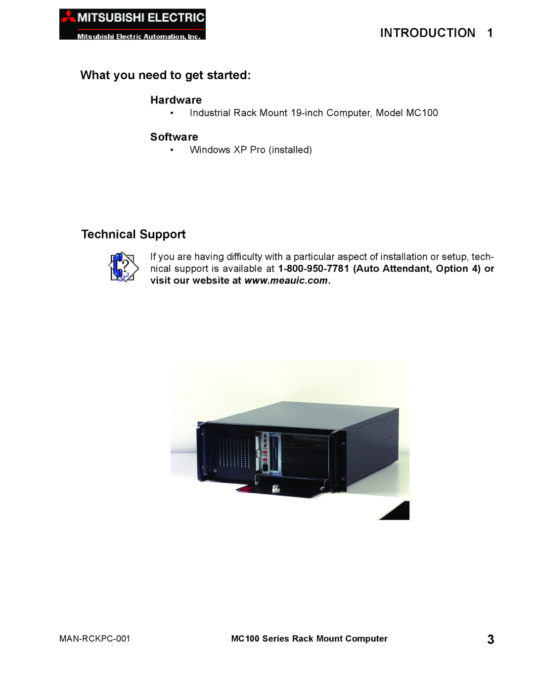 Mitsubishi Electronics MC100 manual What you need to get started, Technical Support 