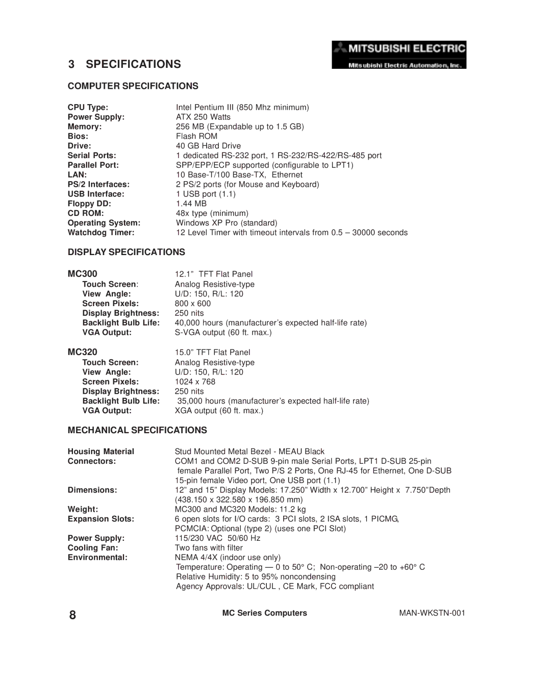 Mitsubishi Electronics MC300 manual MC320 