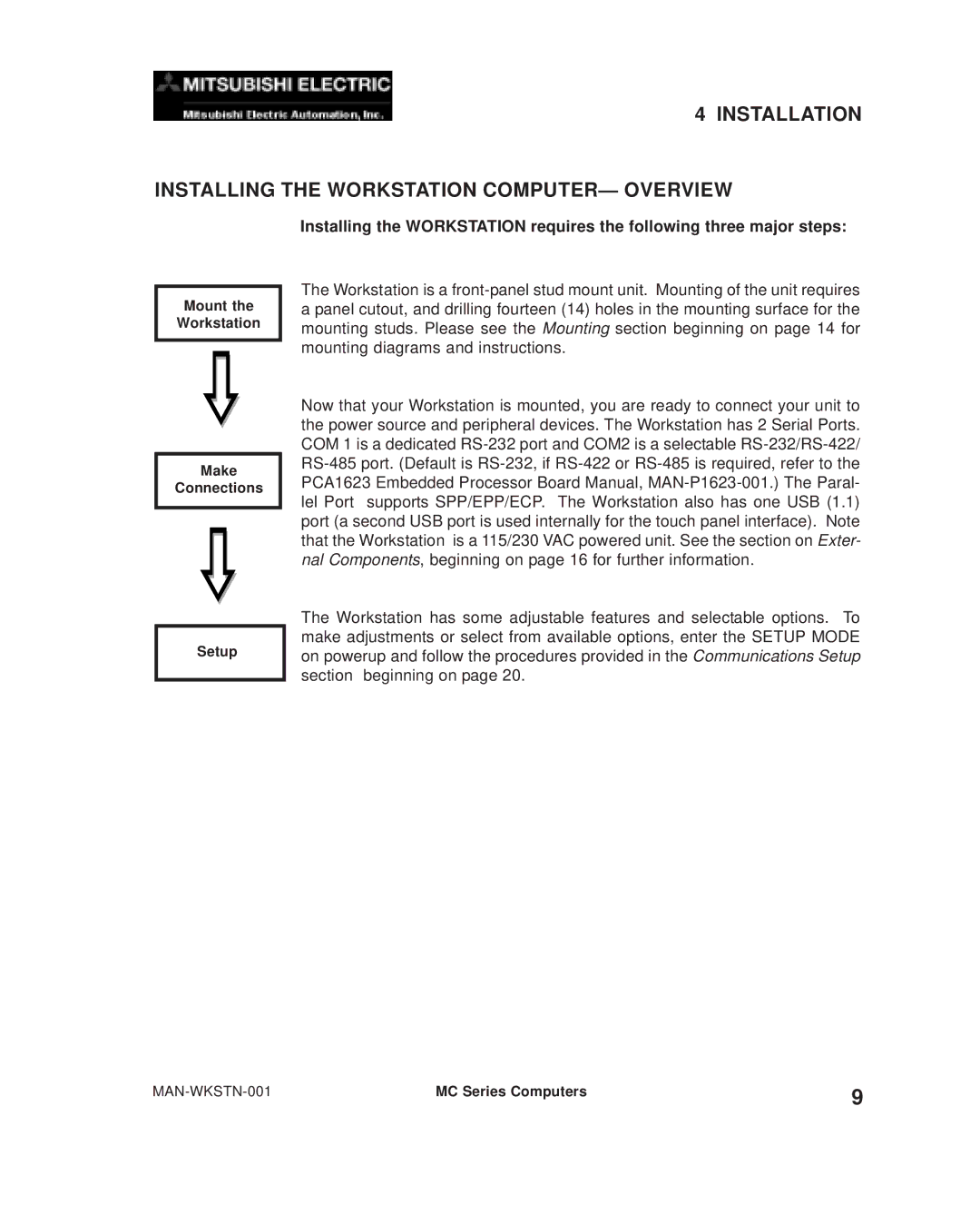 Mitsubishi Electronics MC300 manual Installation Installing the Workstation COMPUTER- Overview 