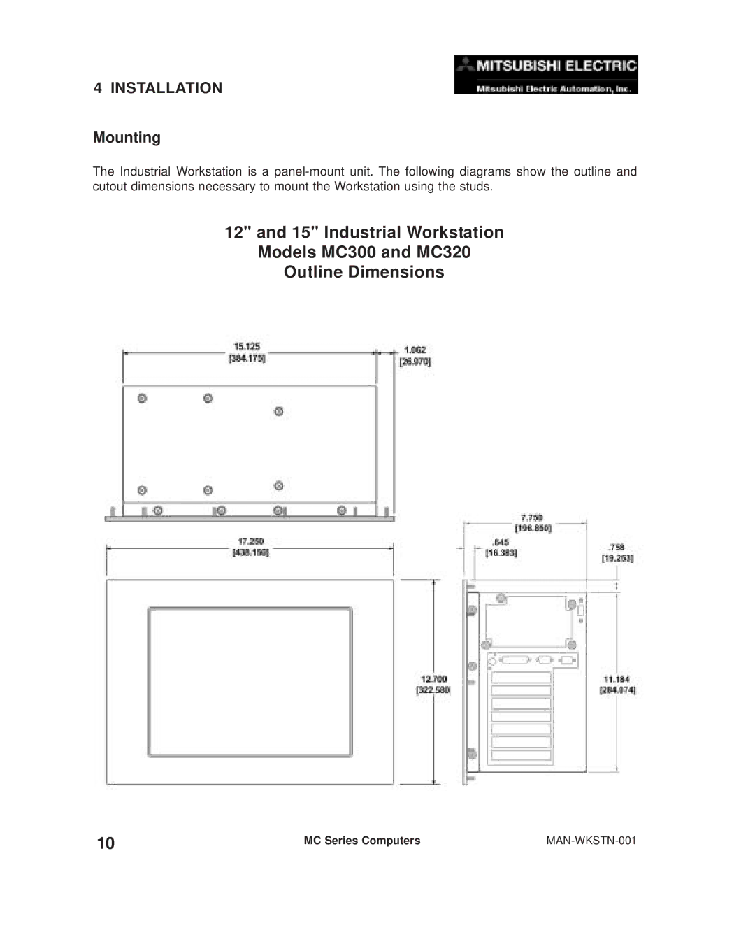 Mitsubishi Electronics MC300 manual Installation, Mounting 