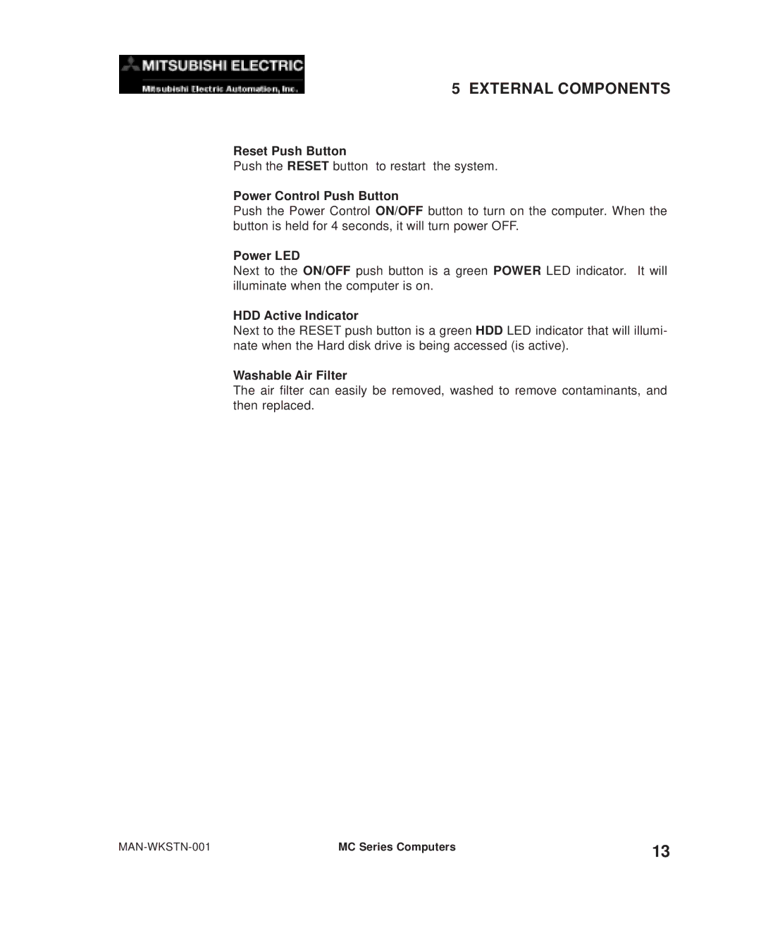 Mitsubishi Electronics MC300 manual External Components 