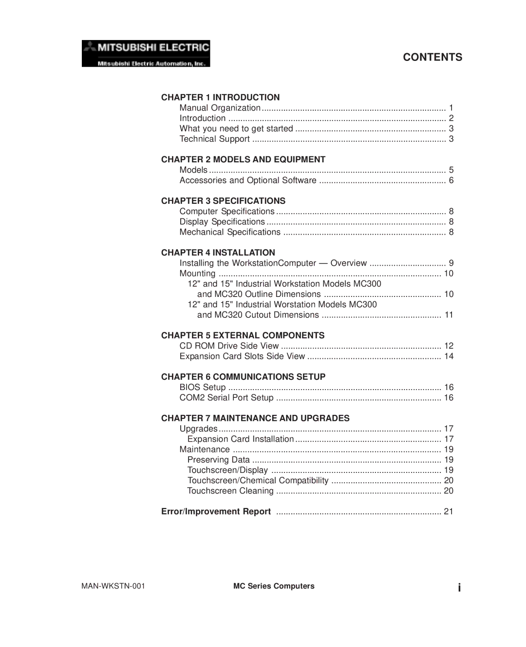 Mitsubishi Electronics MC300 manual Contents 