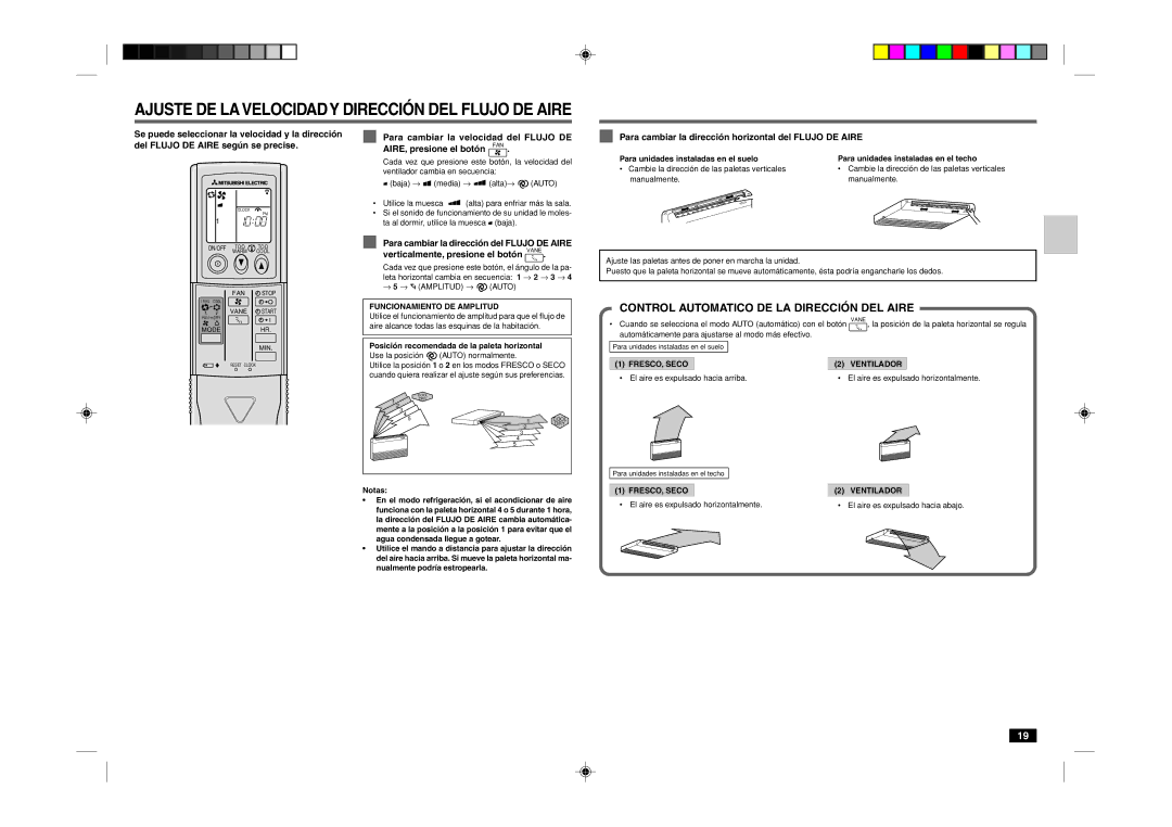 Mitsubishi Electronics MCF-18TN/24TN Control Automatico DE LA Dirección DEL Aire, Notas, Nualmente podría estropearla 