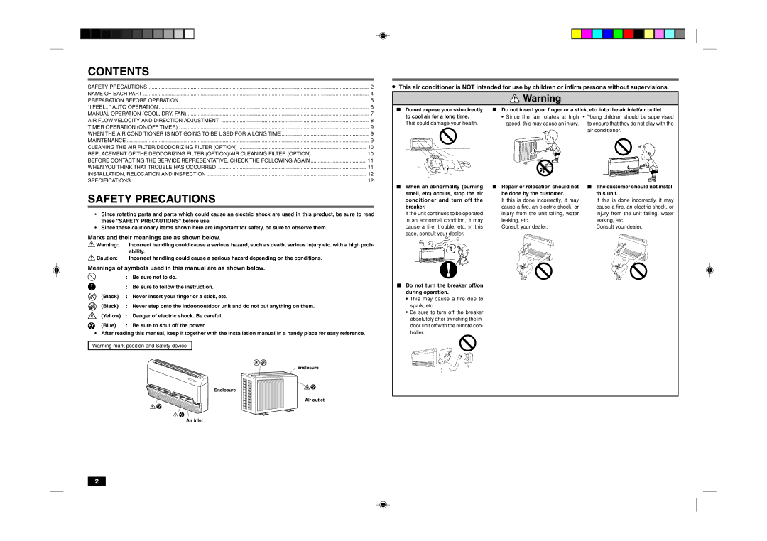 Mitsubishi Electronics MCF-18TN/24TN manual Contents, Safety Precautions 