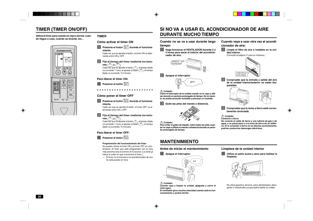 Mitsubishi Electronics MCF-18TN/24TN manual Timer Timer ON/OFF, Mantenimiento 