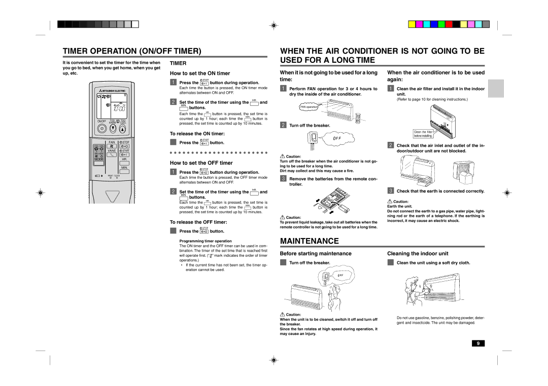 Mitsubishi Electronics MCF-18TN/24TN manual Maintenance, Timer 