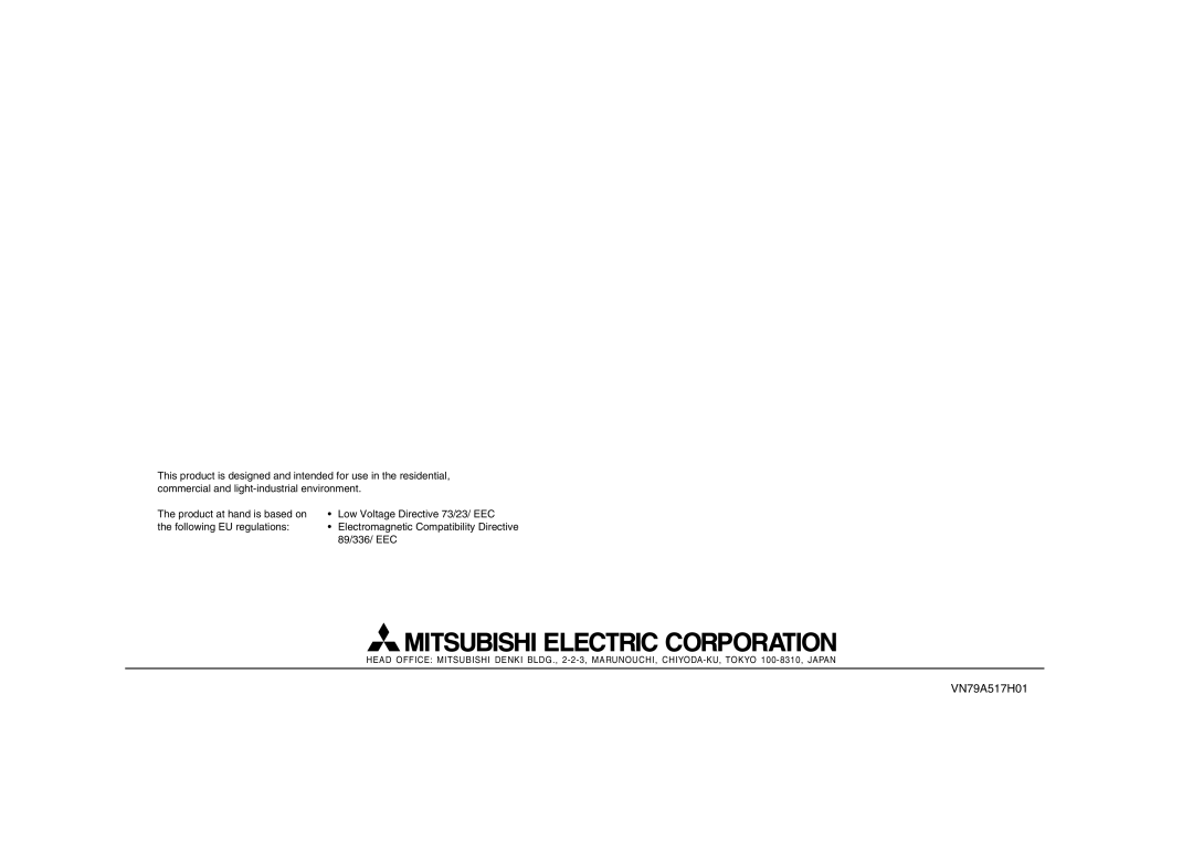 Mitsubishi Electronics MCFZ-A12WV operating instructions VN79A517H01 