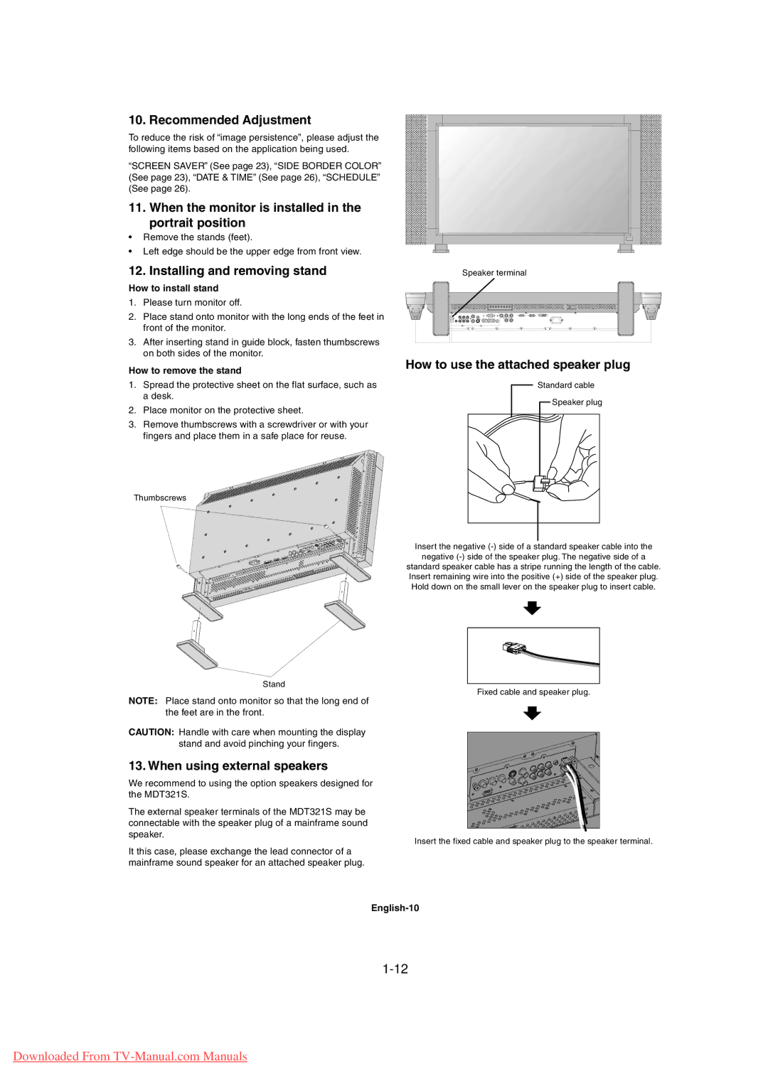 Mitsubishi Electronics MDT3215 user manual Recommended Adjustment, When the monitor is installed in the portrait position 