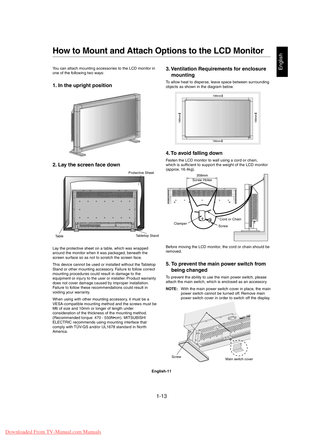 Mitsubishi Electronics MDT3215 user manual How to Mount and Attach Options to the LCD Monitor 