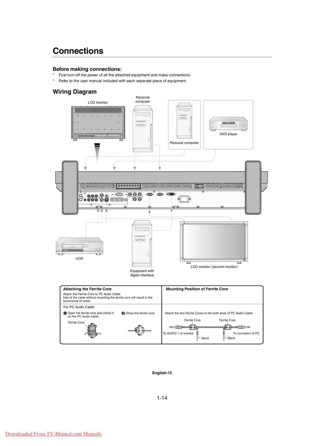 Mitsubishi Electronics MDT3215 user manual Connections, Wiring Diagram, Before making connections, English-12 