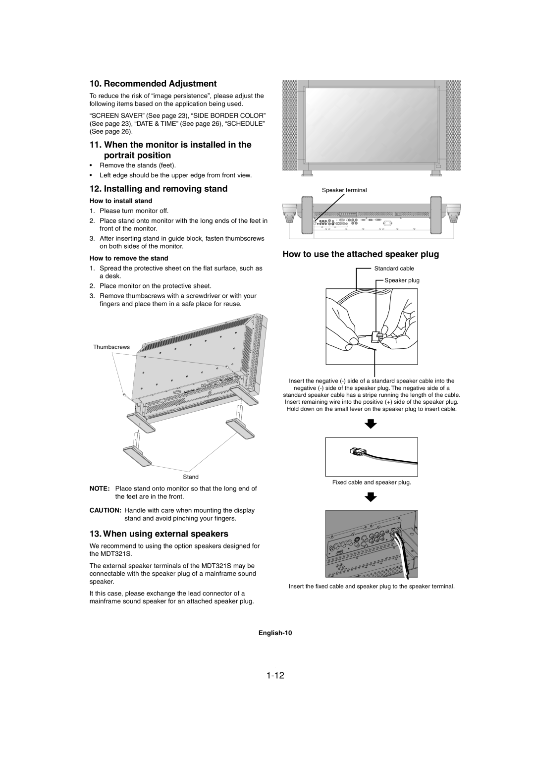 Mitsubishi Electronics MDT321S user manual Recommended Adjustment, When the monitor is installed in the portrait position 