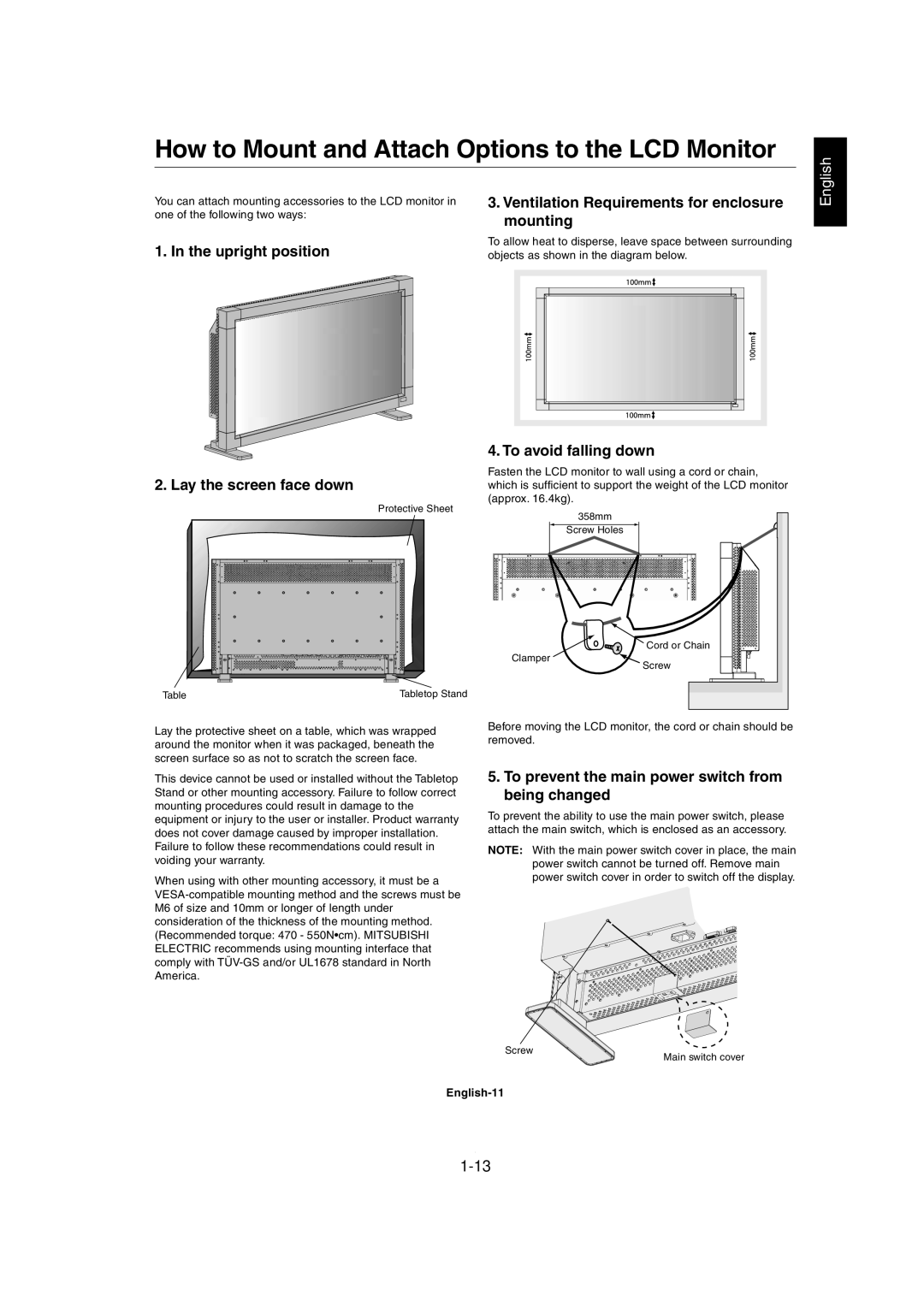 Mitsubishi Electronics MDT321S user manual How to Mount and Attach Options to the LCD Monitor 