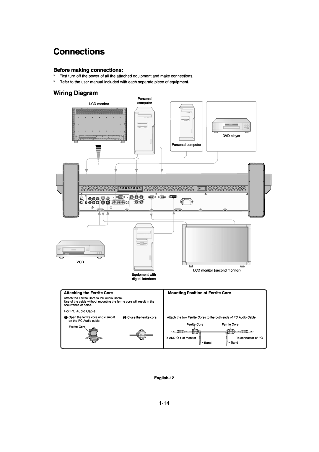 Mitsubishi Electronics MDT321S user manual Connections, Wiring Diagram, Before making connections, 1-14 