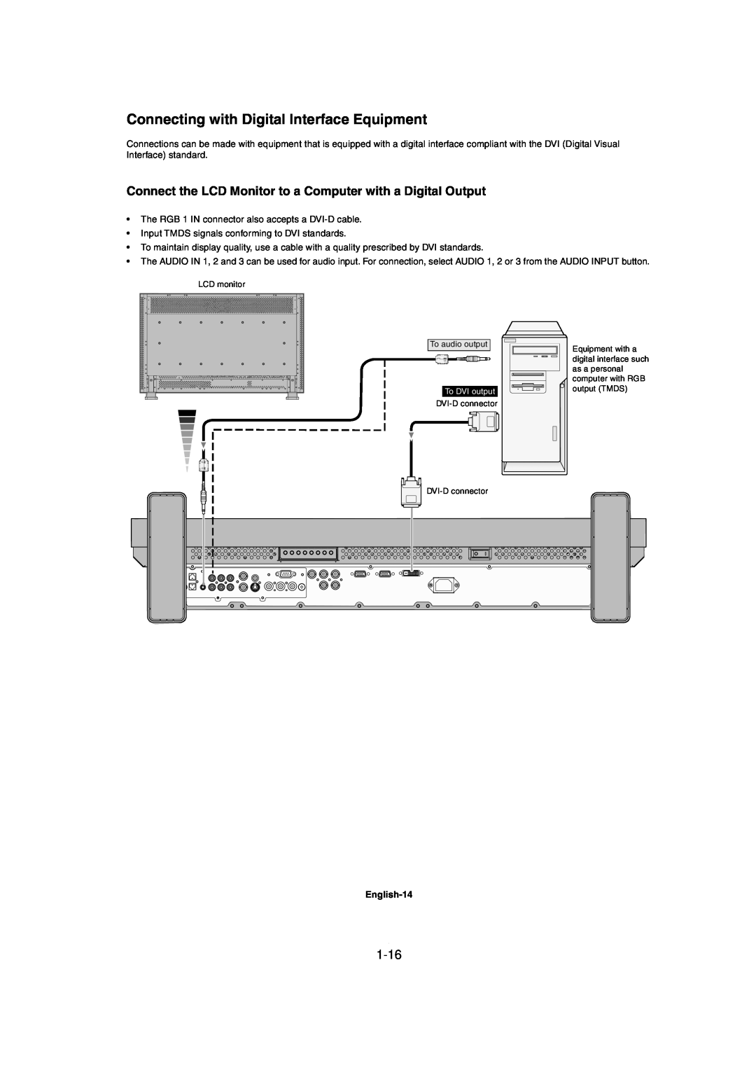 Mitsubishi Electronics MDT321S user manual Connecting with Digital Interface Equipment, 1-16 