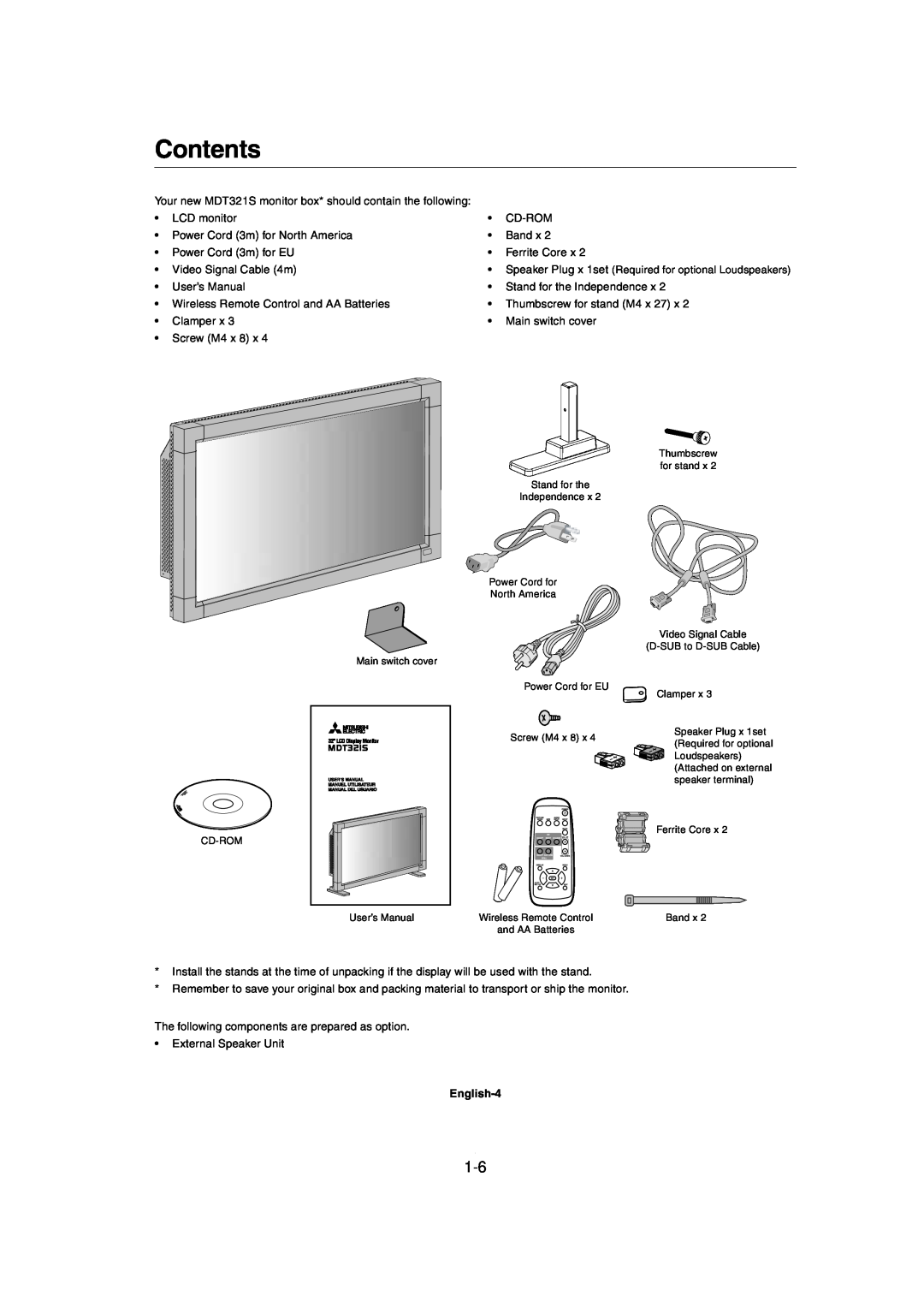 Mitsubishi Electronics MDT321S user manual Contents, English-4 