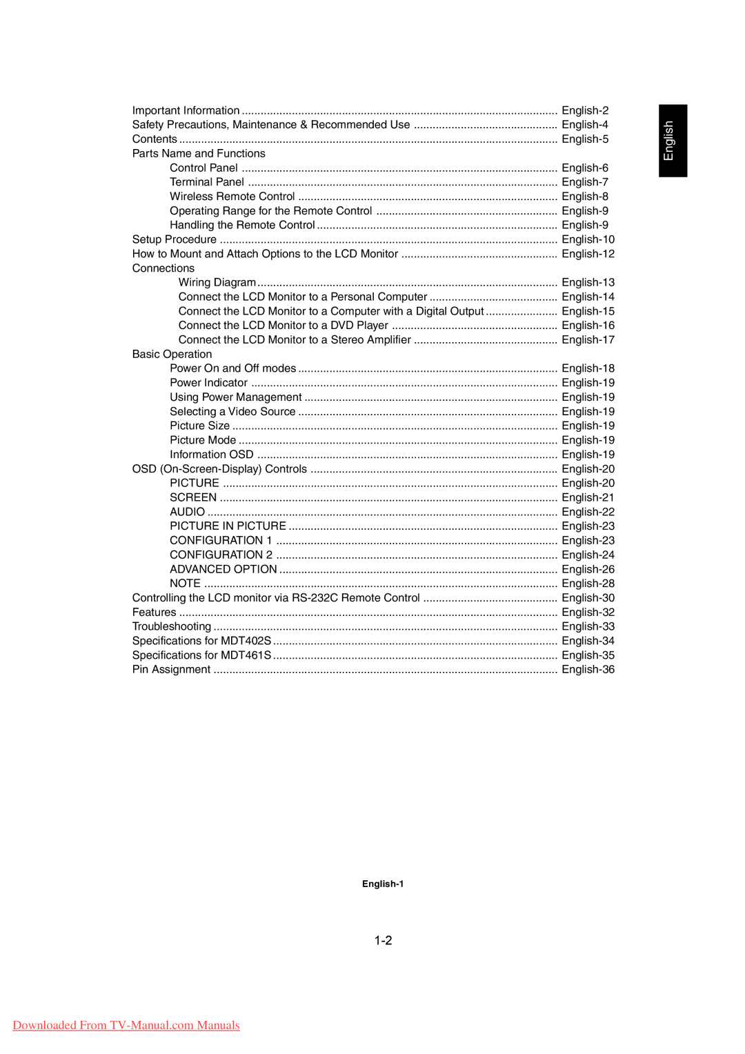 Mitsubishi Electronics MDT402S, MDT461S user manual Advanced Option, English-1 