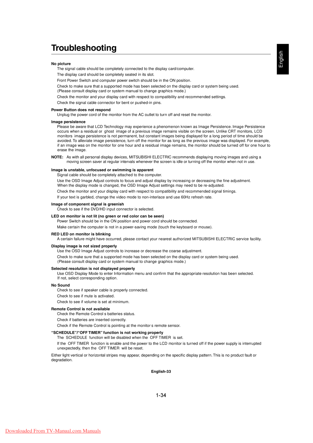 Mitsubishi Electronics MDT402S, MDT461S user manual Troubleshooting 