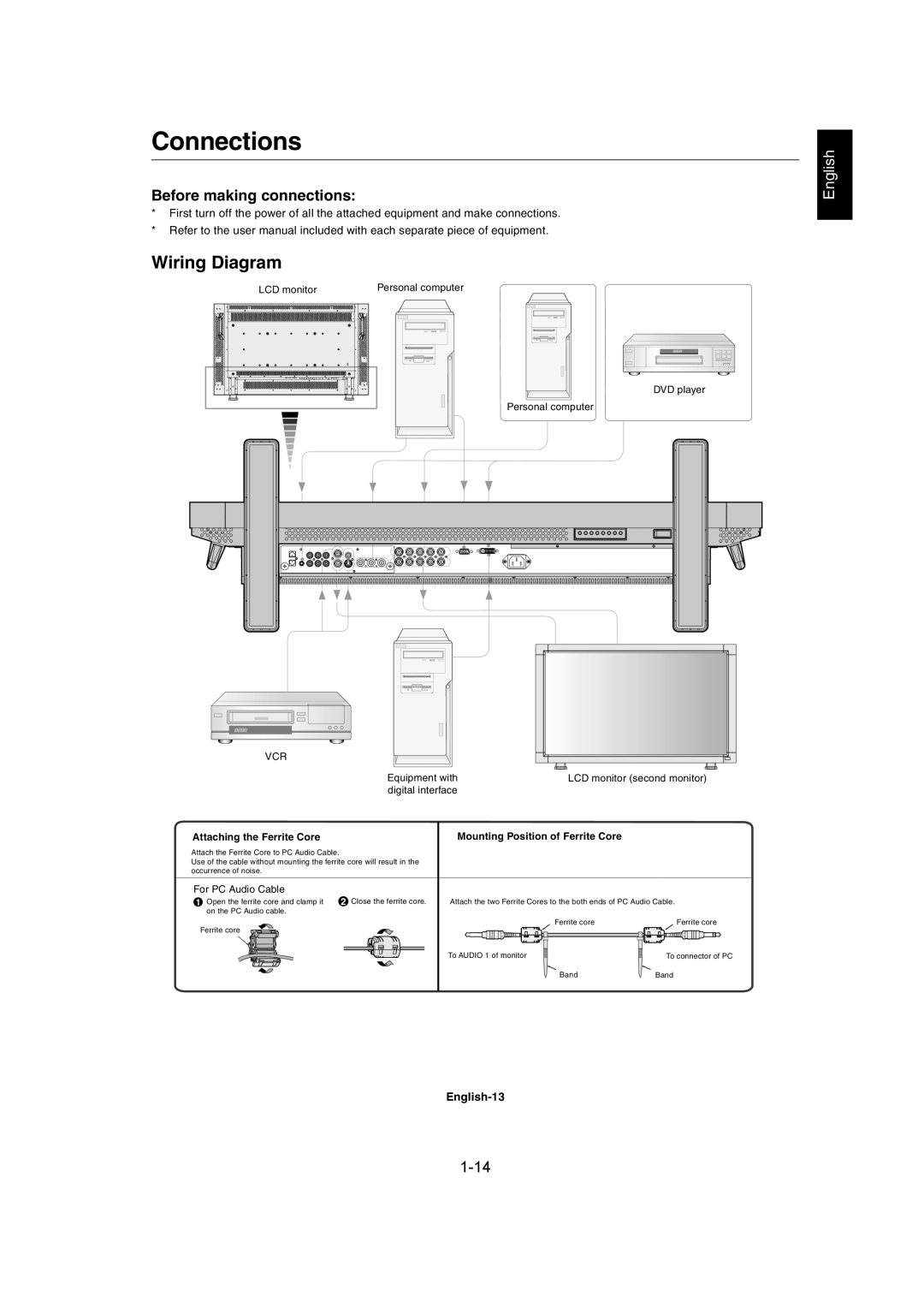 Mitsubishi Electronics MDT402S user manual Connections, Wiring Diagram, Before making connections, English-13 