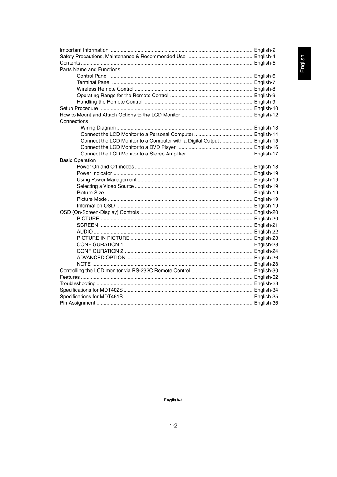 Mitsubishi Electronics MDT402S user manual Advanced Option, English-1 